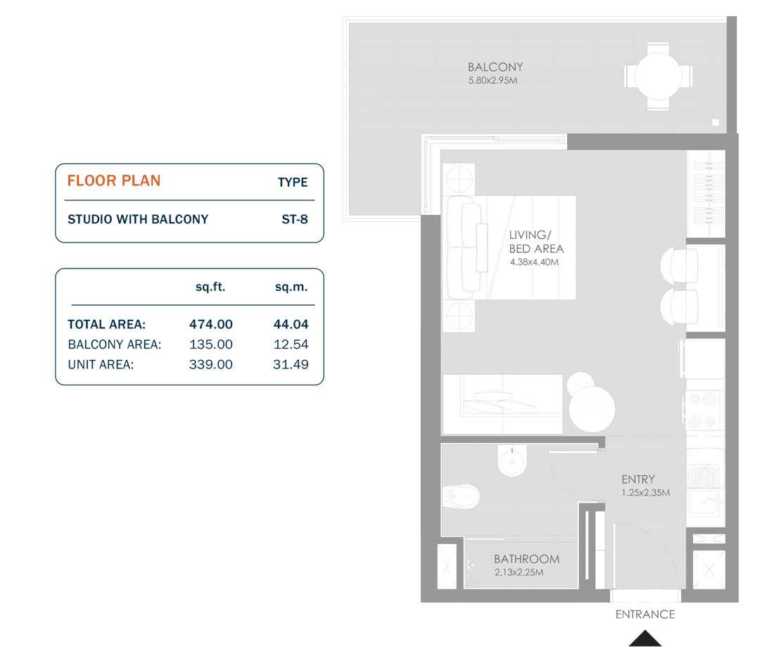 Studio, Size 474.00 Sq.ft